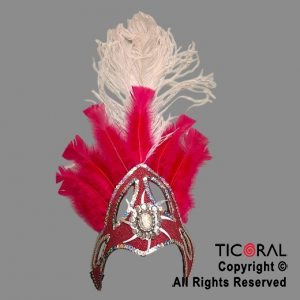 CORONA TOCADO CON PLUMA BLANCA NIEVES FUCSIA x 1